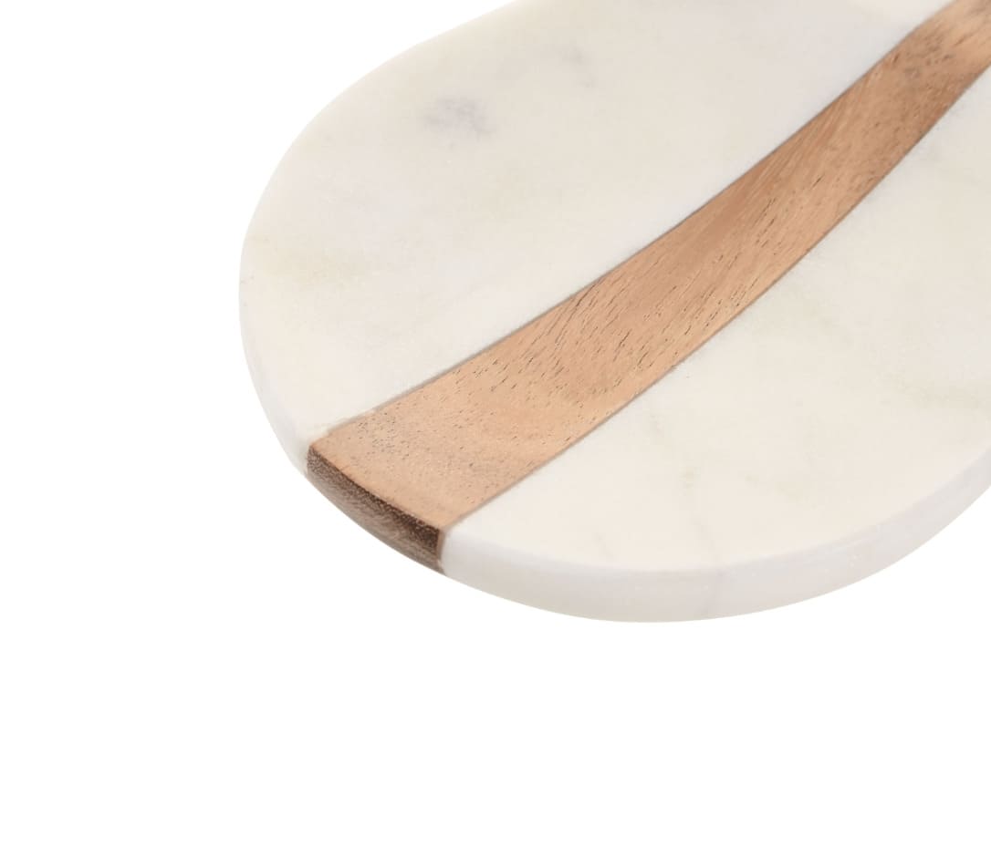 ITEM Poggiamestolo in Marmo Bianco e Legno di Acacia - immagine 2