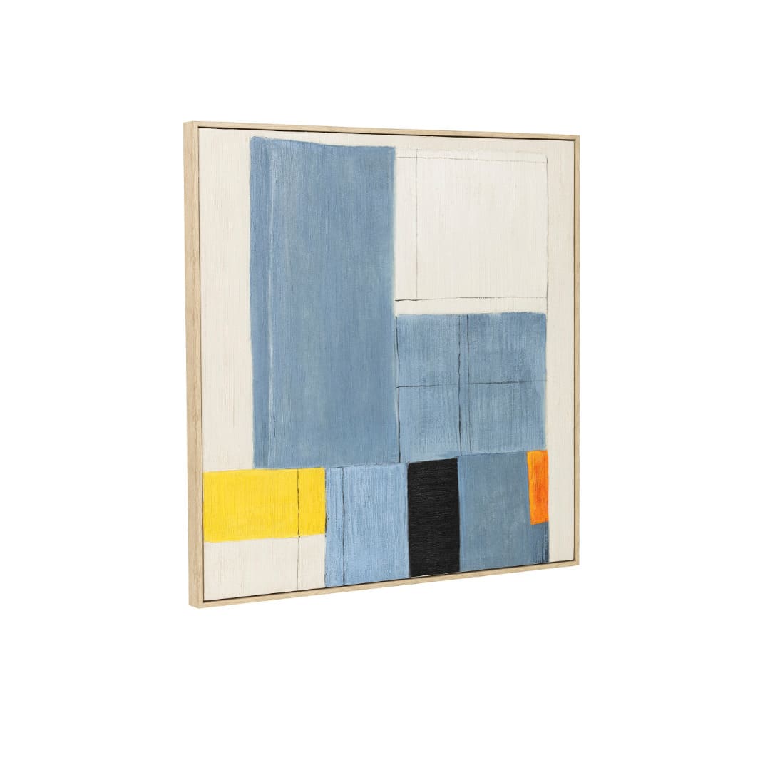 Quadro Moderno Astratto Quadrato 80x80 su Tela Blu e Giallo con Cornice - immagine 3