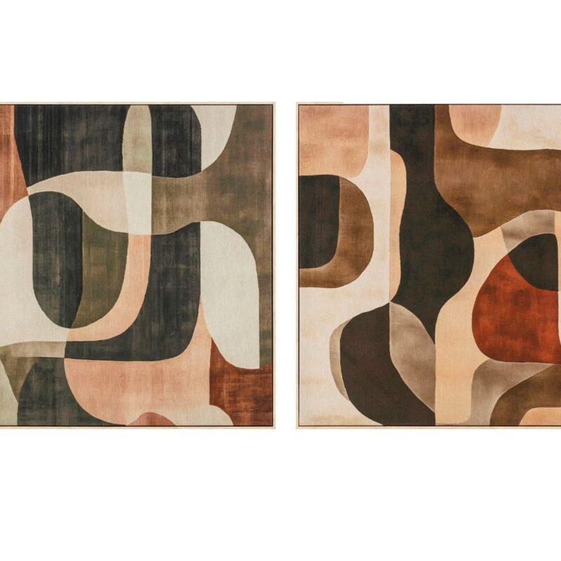 Quadro astratto quadrato 80x80 cm su tela con forme organiche toni terra, beige e terracotta con cornice inclusa. Vendita pezzo singolo. Acquista su Savino Arte e Design!