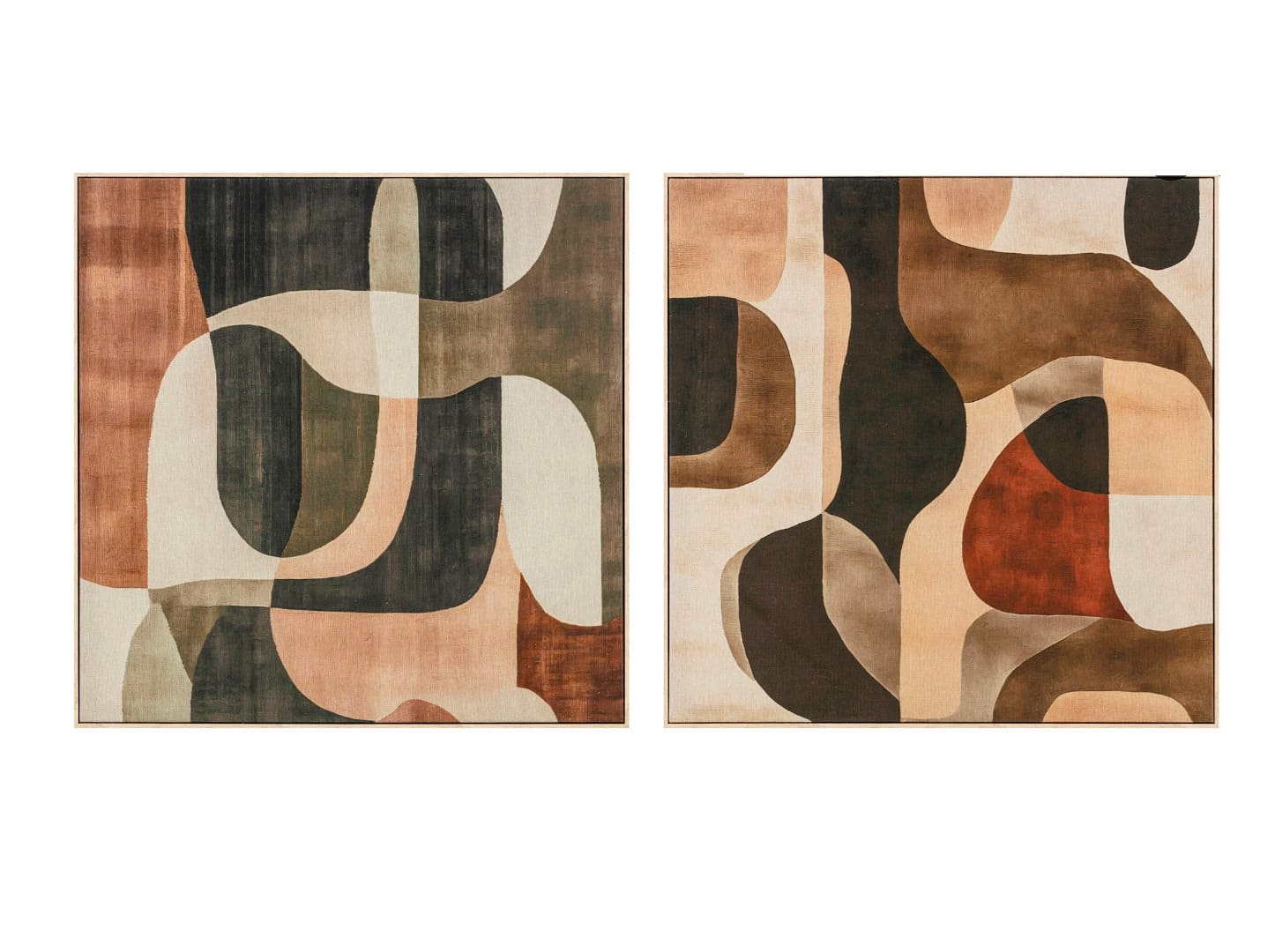 Quadro astratto quadrato 80x80 cm su tela con forme organiche toni terra, beige e terracotta con cornice inclusa. Vendita pezzo singolo. Acquista su Savino Arte e Design!