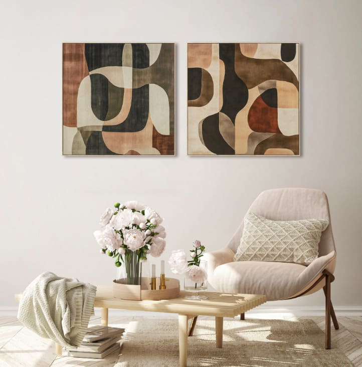Quadro Moderno Astratto Quadrato 80x80 su Tela Toni Terra e Cornice - immagine 3