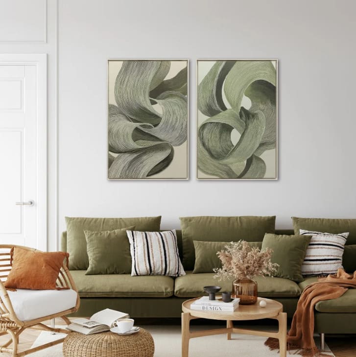 Quadro Moderno Astratto su Tela 80x120 Verde Salvia con Cornice - immagine 4