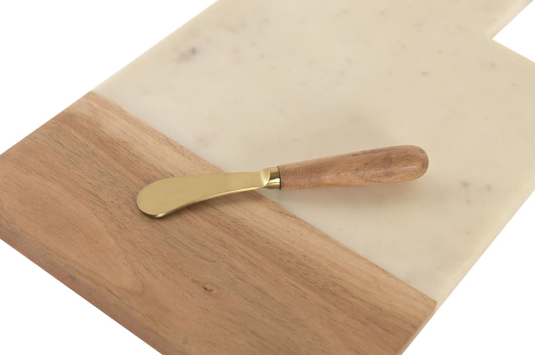 ITEM Tagliere per Formaggi in Marmo Bianco e Acacia con Coltello Spalmabile - immagine 3