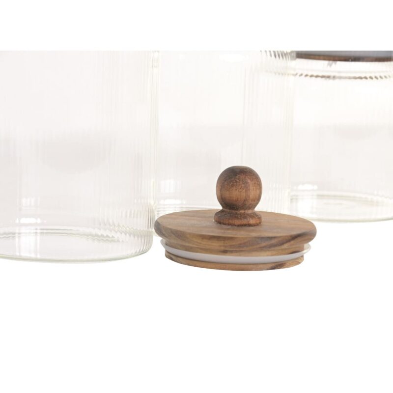 Alternative view of ITEM Tris Barattoli in Vetro Scanalato con Tappo in Legno di Acacia
