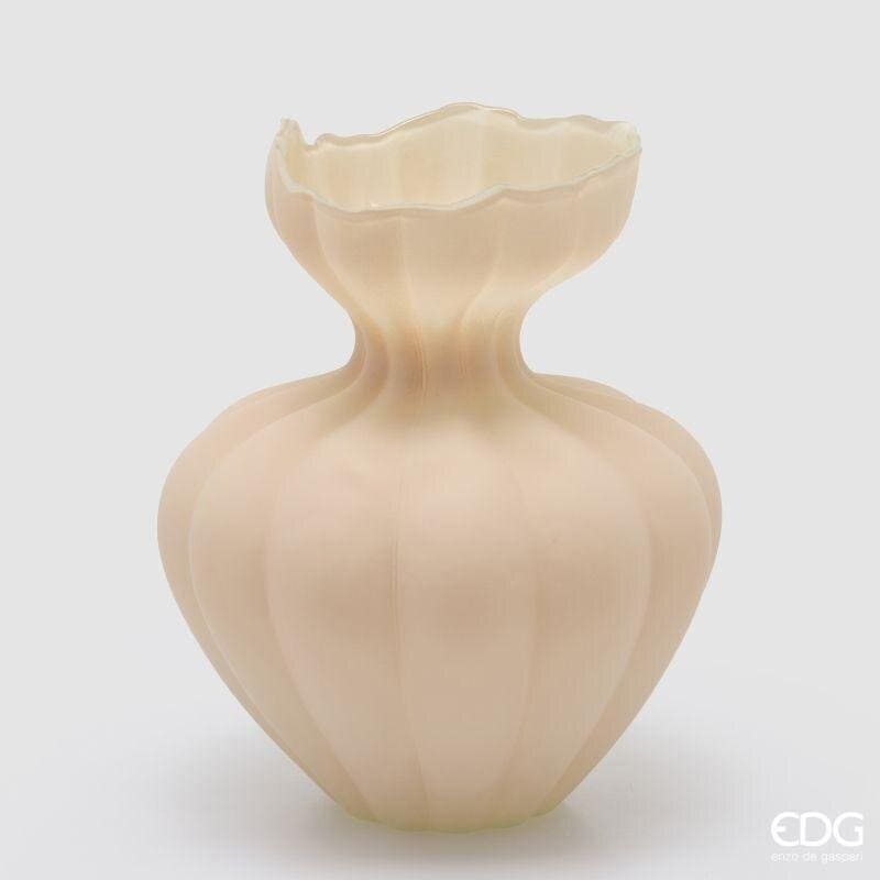 Vaso Flow EDG Enzo De Gasperi 32 cm in vetro satinato color avorio a forma di fiore. Design scultoreo e luminoso. Acquista su Savino Arte e Design!