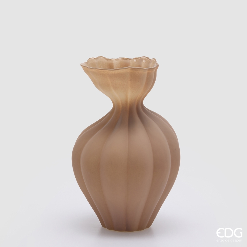 Vaso Flow EDG Enzo De Gasperi 30,5 cm in vetro satinato tortora nocciola a forma di fiore. Design elegante e caldo. Acquista su Savino Arte e Design!