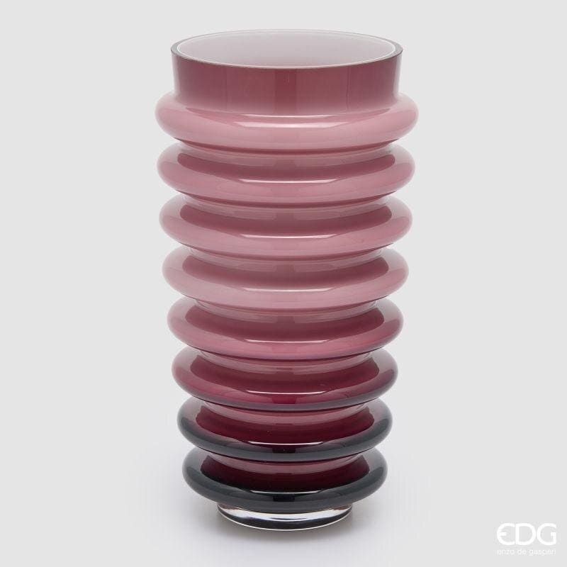 Vaso Spirale EDG Enzo De Gasperi 30 cm in vetro sfumato rosa antico e malva. Design ad anelli rilievo. Acquista su Savino Arte e Design!