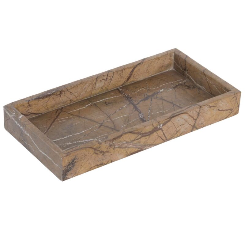 Vassoio svuotatasche da ingresso in marmo marrone 30,5x15,5 cm. Elegante vassoio d'arredo per chiavi, monete e gioielli. Acquista da noi!